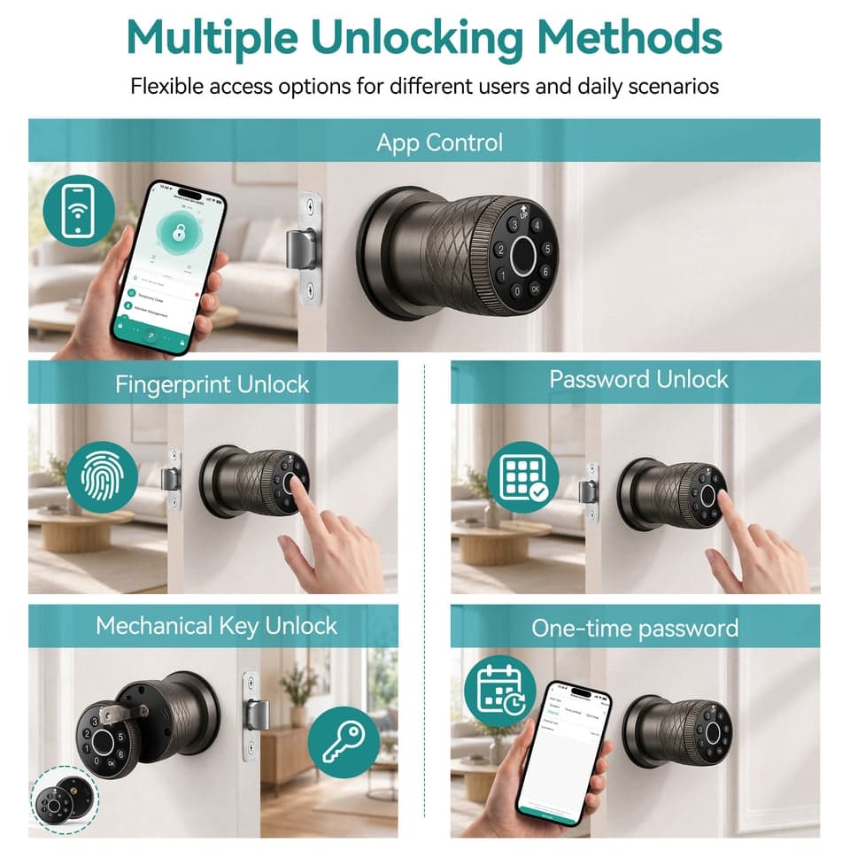 SJJ Aluminum Fingerprint Knob Lock detail photo 3 — Tuya/TTLock app