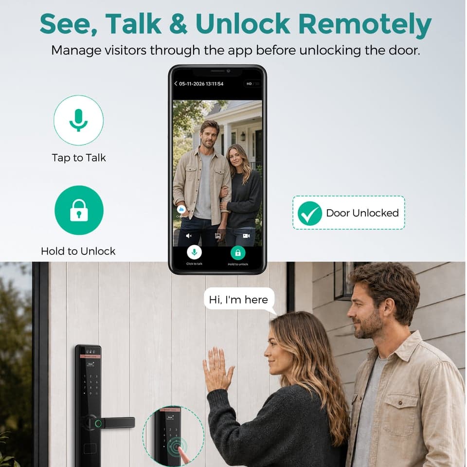 SJJ Aluminum Fingerprint Lever Lock detail photo 4 — Tuya/TTLock app