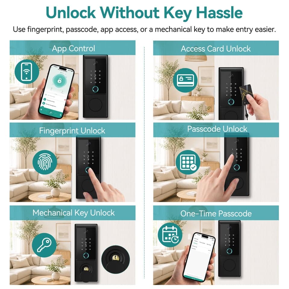 SJJ Cloud Smart Deadbolt Alloy detail photo 1 — Fingerprint, Card, Password, Key