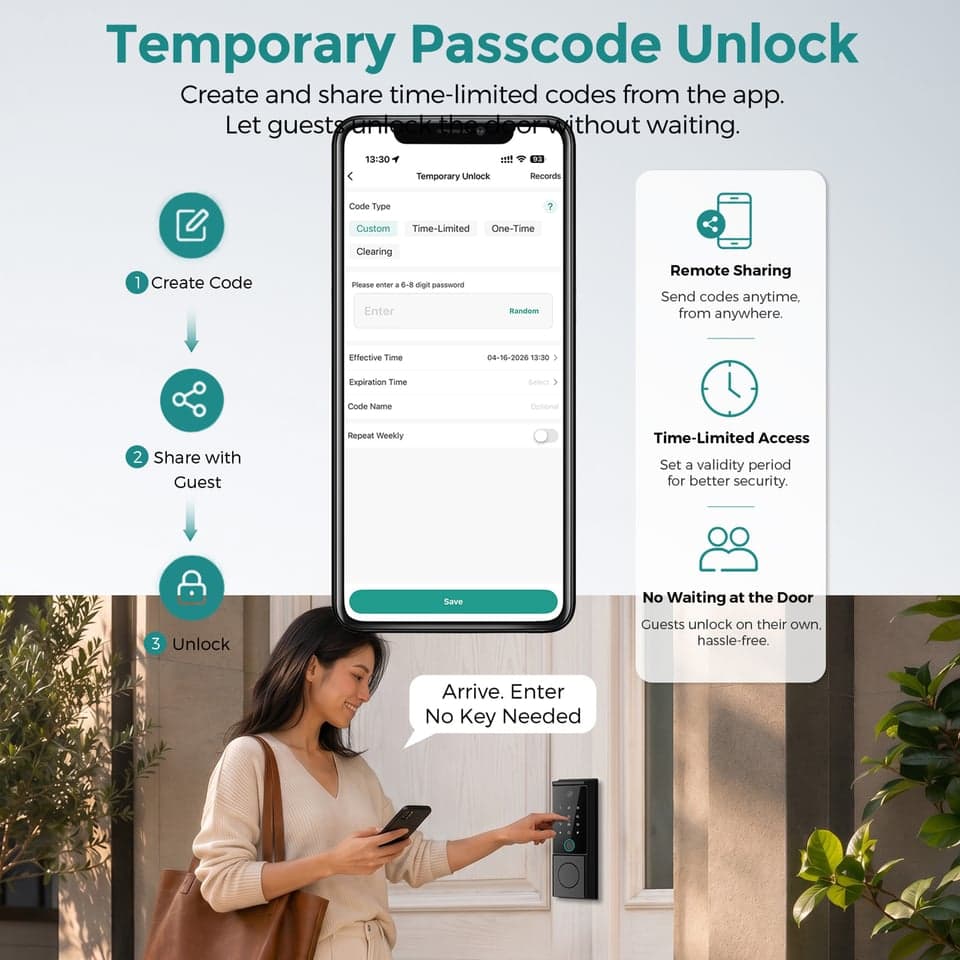SJJ Cloud Smart Deadbolt Alloy detail photo 4 — Fingerprint, Card, Password, Key