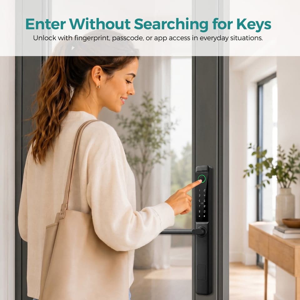 SJJ Aluminum Narrow Fingerprint Lock Entry detail photo 4 — Tuya/TTLock app