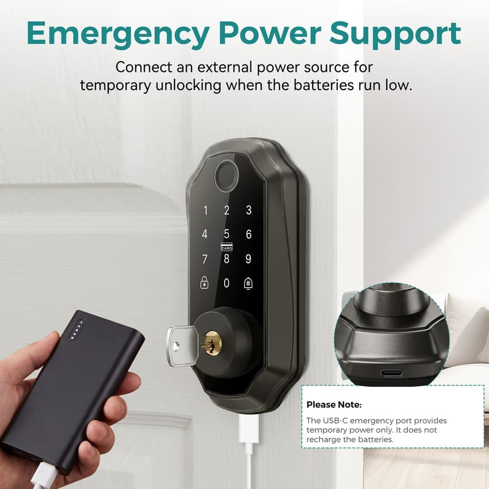SJJ Fingerprint Deadbolt Aluminum Cloud detail photo 3 — Tuya/TTLock app