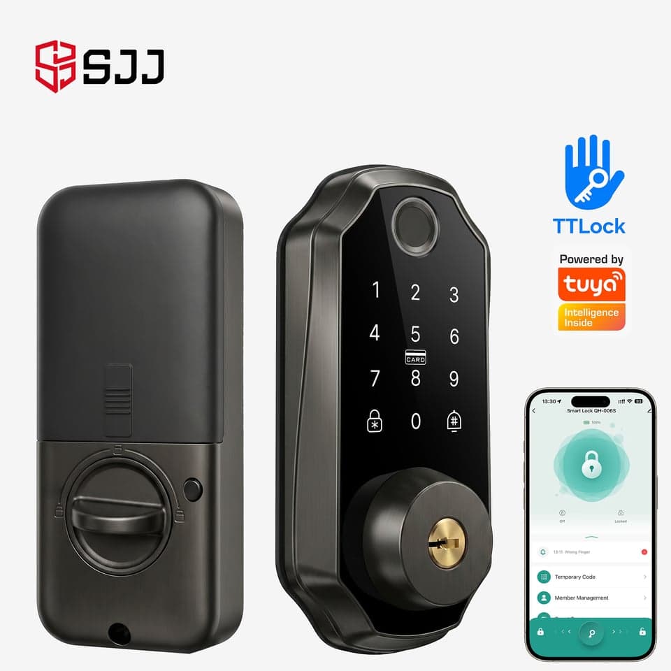 SJJ Fingerprint Deadbolt Aluminum Cloud — unlock: Fingerprint, Card, Password, Key — Tuya/TTLock app — SJJ wholesale