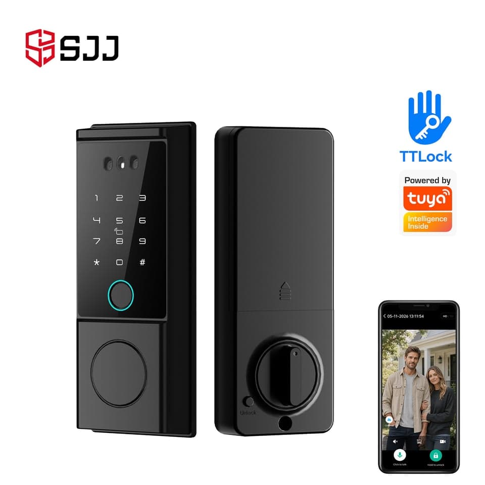 SJJ Fingerprint Deadbolt Glass/Face — unlock: Fingerprint, Face Recognition, Card, Password — face unlock — Tuya/TTLock app — SJJ wholesale