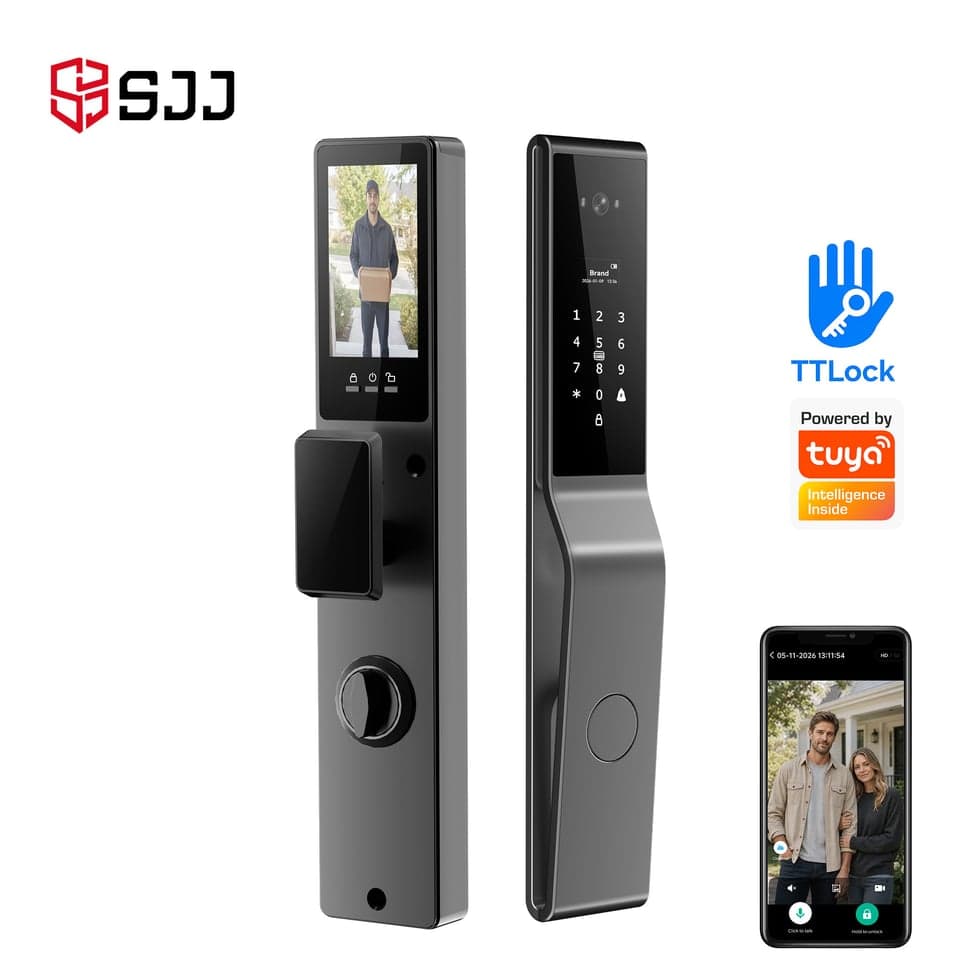 SJJ WiFi Full Auto Lock Premium — unlock: Fingerprint, Face Recognition, Card, Password — video peephole — face unlock — SJJ wholesale