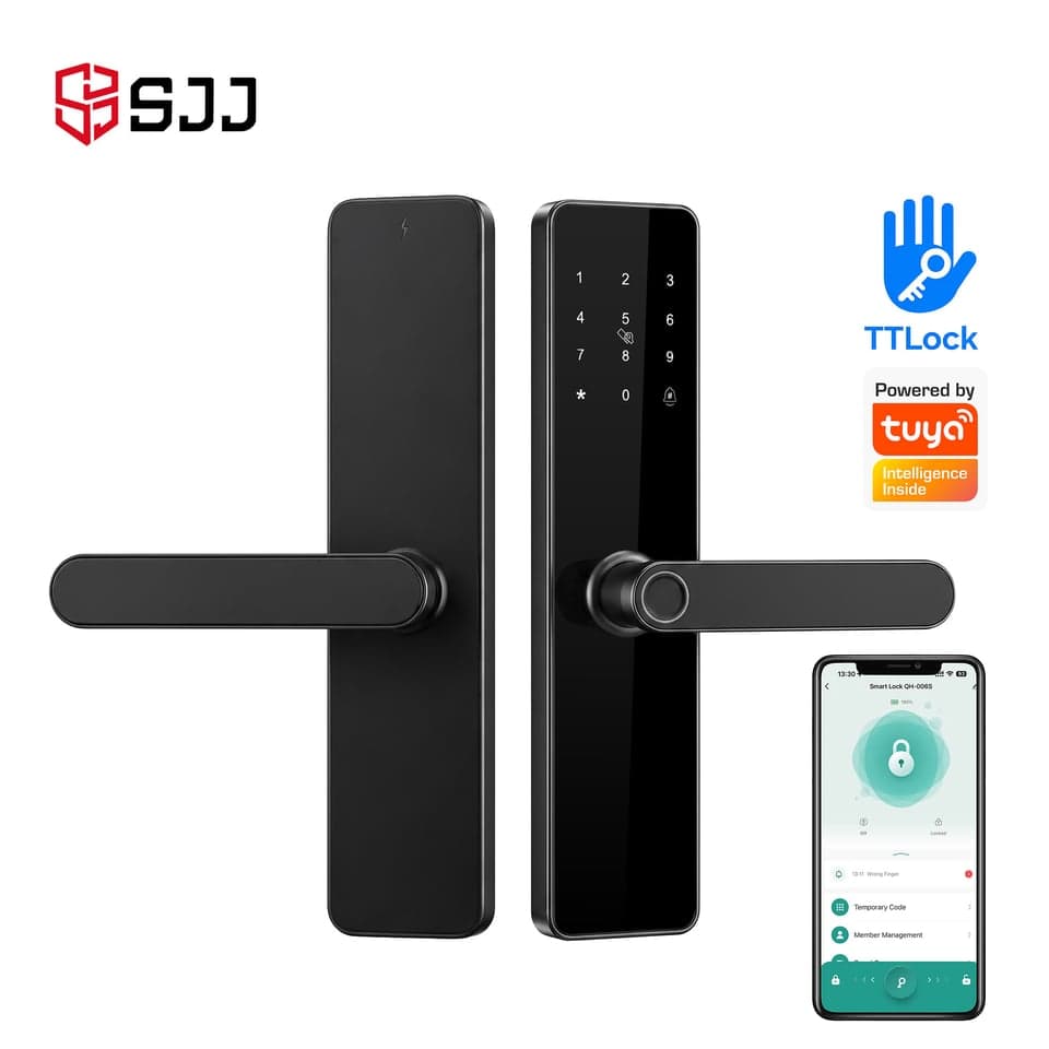 SJJ Fingerprint Lever Lock Economy — unlock: Fingerprint, Card, Password, Key — Tuya/TTLock app — SJJ wholesale