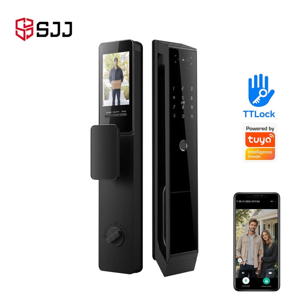 SJJ WiFi Full Auto Lock Standard — unlock: Fingerprint, Face Recognition, Card, Password — video peephole — face unlock — SJJ wholesale